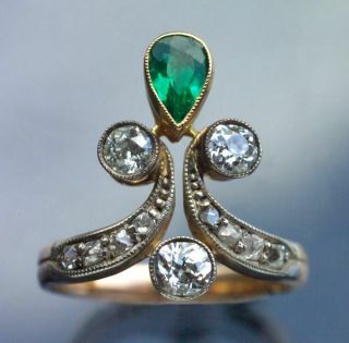 14k Yellow Gold Round Cut White Diamond Antique Art Deco Vintage Engagement Ring