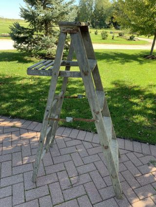 Antique Vintage Wood Folding Step Ladder Decor 2