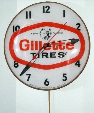 Gillette Tires Lighted Advertisement Clock Manufactured By Pam Clock Co.