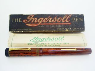 Vintage Boxed The Ingersoll/england No 30 Mottled Fountain Pen/14ct Gold M Nib