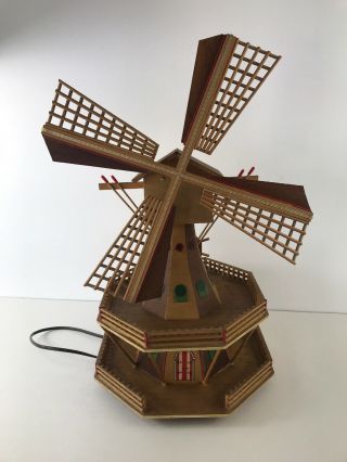 Large Vintage Wooden Windmill Musical Nightlight 20 " Tall