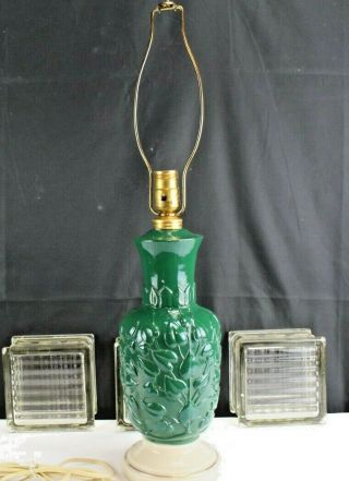 Vintage Electric Aladdin Lighting Co.  Alacite Leaves Green Tan Base Table Lamp