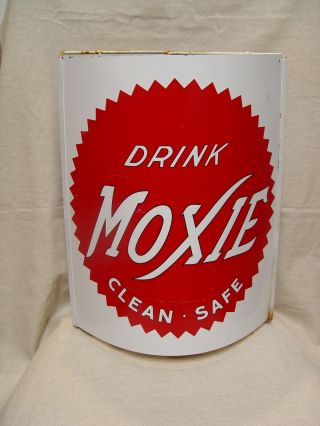 Antique Moxie Soda Drink 3 Piece Metal Advertising String Twine Holder Sign