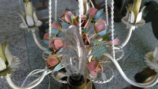 5 Arm Vintage Tole Paint Metal Rose Shabby Chic Hanging Chandelier Light Fixture