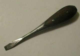 Antique Small 4 3/4 " Perfect Handle Slot Screwdriver With Wood Handles - Vintage