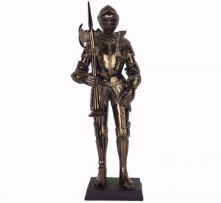 Medieval Knight Gold Armor W/ Pollaxe On Right Hand Figurine Statue 7 " H
