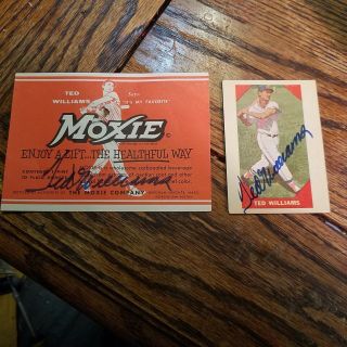 Ted Williams 1960 Fleer 72,  & Moxie Ted Williams Soda Bottle Label Autographed