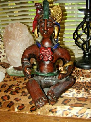 Vintage Clay Art Statue 10in.  Tall Warrior,  Pained Terra - Cotta Figure