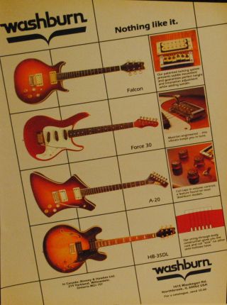 1983 Washburn Falcon,  Force 30,  A - 20,  Hb - 35dl Electric Guitar Print Ad