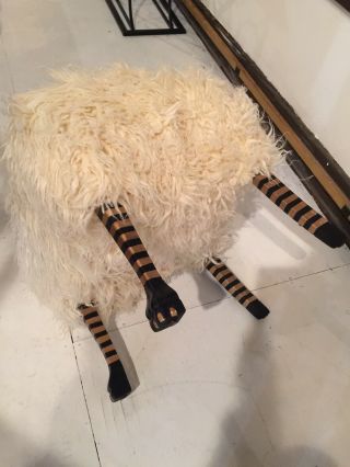 Handmade Lalanne Style Flokati Sheep Stool Authenic Wool Ottoman Pouf Signed Art 3