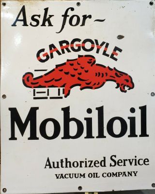 Early Ask For Mobiloil Gargoyle Porcelain Cabinet Sign