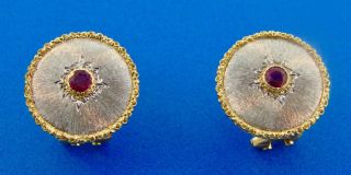 Buccellati Ruby And 18k Yellow Gold And White Gold Earrings