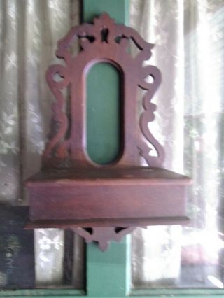 Vintage Victorian Mahogany Wooden Trinket Wall Shelf Mirror Comb Pocket Wall