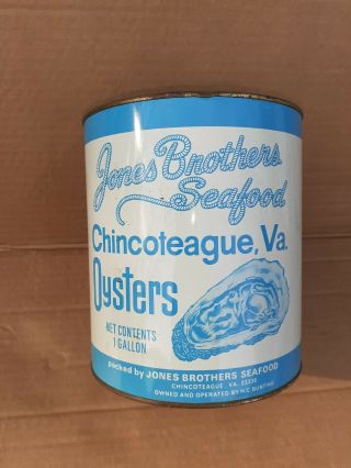 Jones Brothers Seafood Chincoteague Virginia 1 Gallon Oyster Tin Can