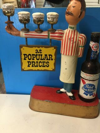 Pabst Blue Ribbon Beer Sign Waiter Guy Statue Cast Metal Vintage 1958 Bartender