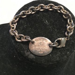 Vintage Tiffany & Co 925 Silver Bracelet Oval Tag Please Return To With Patina