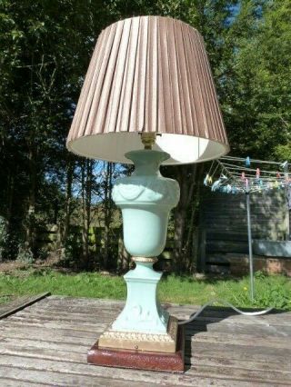 Lovely Elegant Vintage Ceramic & Gilt Metal Table Lamp With Shade.