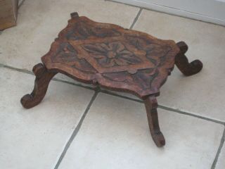 Delightful Antique Hand Carved Wooden Foot Stool