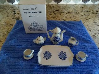 8 Piece Miniature Tea Set,  Blue And White Floral Design,  Made In Thailand