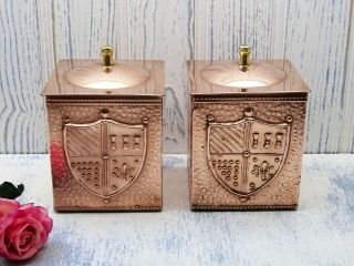 Arts And Crafts Style Copper Tea Caddies Hammered Copper,  With Crests