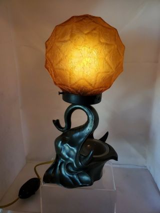 Rare Art Deco Frankart Elephant Lamp And Ashtray - Gold Hexagon Globe - Akro Aga