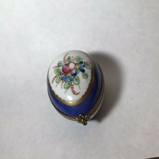 Limoges Egg Shaped Hinged Trinket Box Hand Painted Flowers Ring France Peint