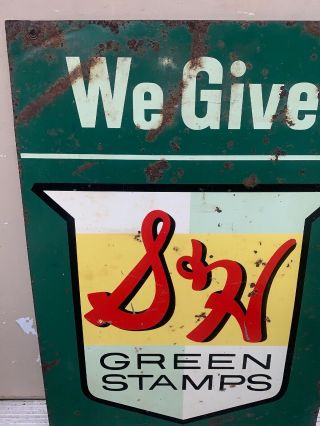 Vintage S&H Green Stamp Metal Double Sided Sign 20 X 29.  5” 2
