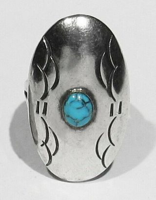 Large Vintage 1970s Signed Navajo 925 Silver Natural Spiderweb Turquoise Ring 9