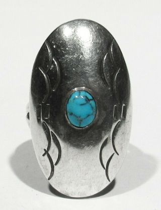Large Vintage 1970s Signed Navajo 925 Silver Natural Spiderweb Turquoise Ring 9 2