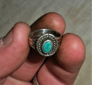 Antique C.  1950 Navajo Sterling Silver Ring Turquoise Dark Blue Stone Vafo