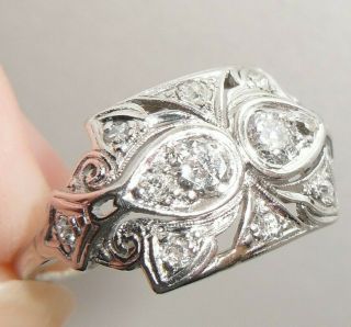 Unique Antique Art Deco Platinum Ornate 0.  75 Ct Old Cut Diamond Panel Ring