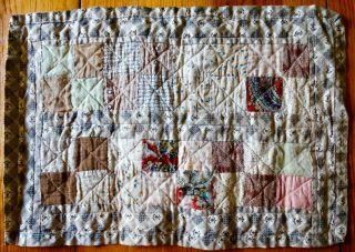 Early Antique Doll Quilt Checkerboard Postage Stamp Pattern Browns Red