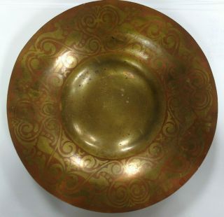Rare Antique Tiffany & Co.  Art Nouveau Mixed Metal Brass & Copper Dish Bowl 9.  5 "