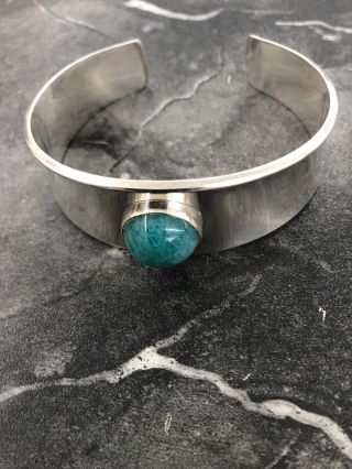 Georg Jensen Sterling Silver Cuff Bracelet With Green Stone