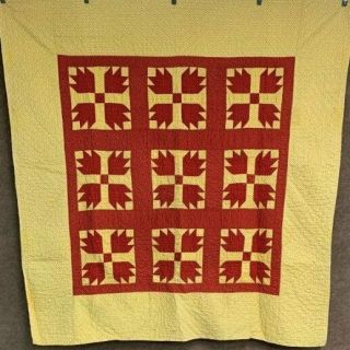 Holiday Pa C 1900 Bear Paw Quilt Antique Red Yellow