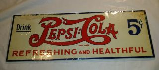 Vintage Double Dot Pepsi Cola Refreshing And Healthful Metal Sign 17 " X 6 1/2 "