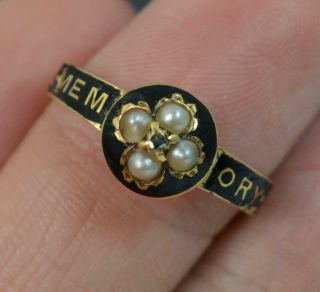 1866 Victorian 18ct Gold In Memory Of Enamel Pearl Diamond Mourning Ring D0433