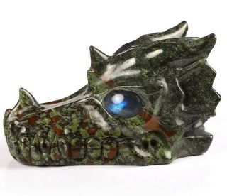 5.  1 " Dragon Blood Jasper Carved Crystal Dragon Skull,  Labradorite Eyes