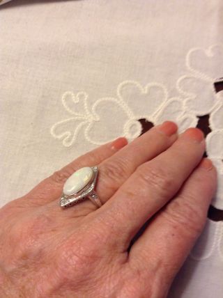 Estate 14k White Gold Opal Diamond Ring Size 5.  5
