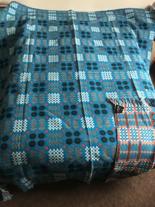 Stunning Vintage Derw Welsh Wool Blanket,  Blue,  White And Black