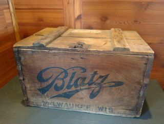 One Vintage Wooden Blatz Beer Crate With Hinged Lid
