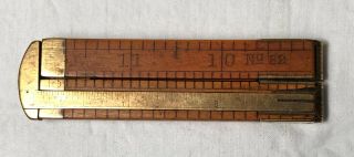 Vintage Upson Nut No 32 12 Inch 4 Fold Boxwood & Brass Ruler With Slide Caliper