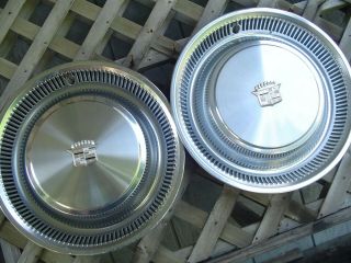 Two 74 75 76 Cadillac Deville Fleetwood Hubcaps Wheel Covers Center Caps Vintage