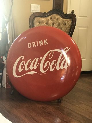 Vtg Coca Cola Round Button Sign 48 " 1950 