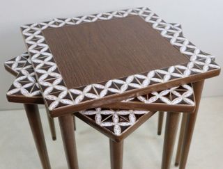 Trio Mid Century Modern Stacking Nesting Tile Trim Pencil Leg End Square Tables