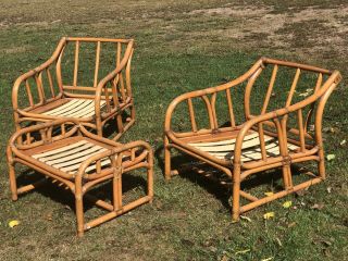 Mid Century Ficks Reed Rattan Bamboo Lounge Chair Set
