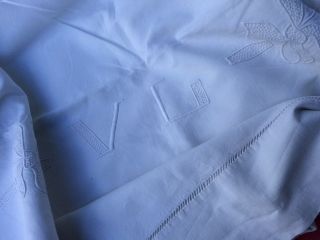 Gorgeous Vintage French Linen Metis Sheet Lovely Embroidery Hand Sewn Mono V L