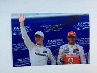 Michael Schumacher & Lewis Hamilton Hand Signed Photo Autographs