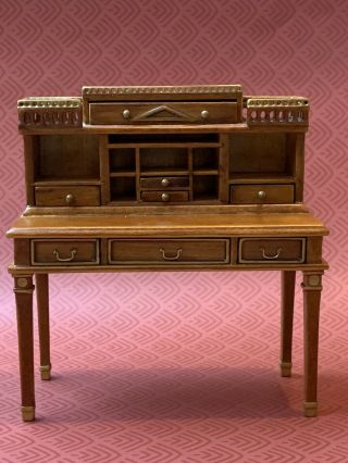 Vintage Miniature Dollhouse Artisan Solid Wood Desk Georgian Style Drawers 1:12