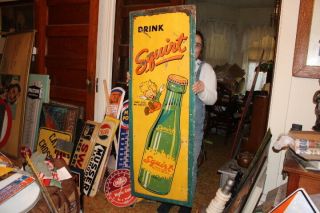 Rare Large Vintage 1948 Squirt Soda Pop Gas Station 53 " Embossed Metal Sign